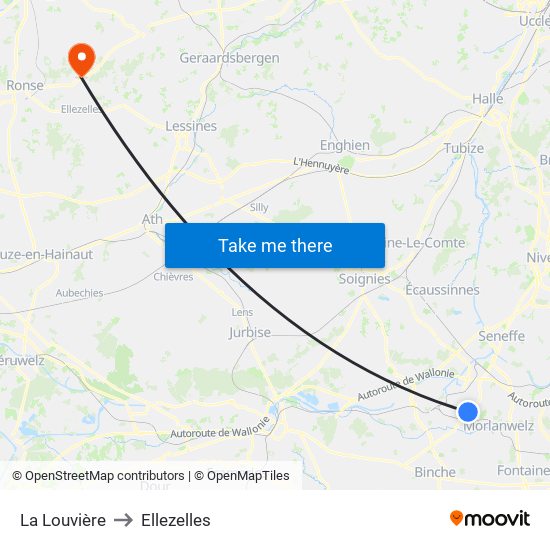 La Louvière to Ellezelles map