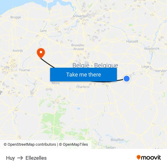 Huy to Ellezelles map