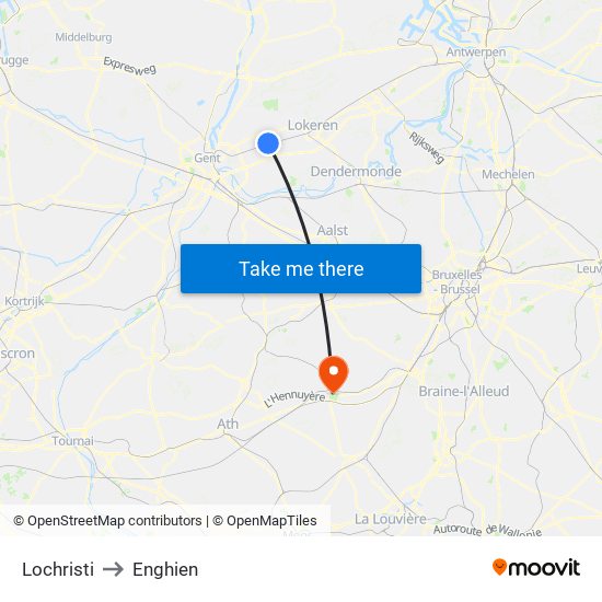 Lochristi to Enghien map