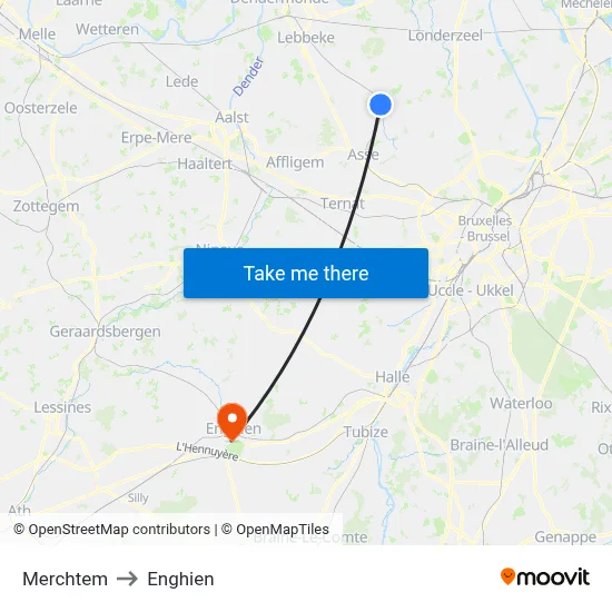 Merchtem to Enghien map