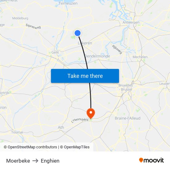 Moerbeke to Enghien map