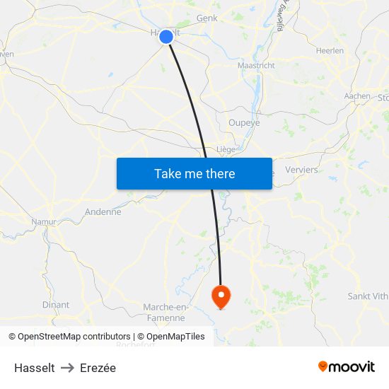 Hasselt to Erezée map