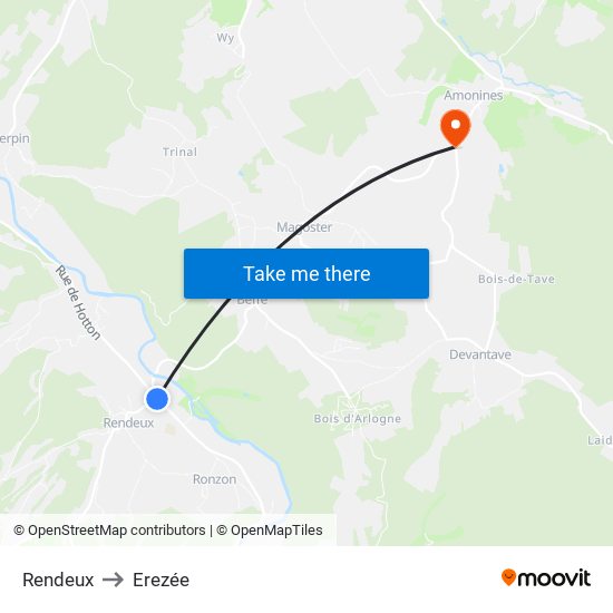 Rendeux to Erezée map