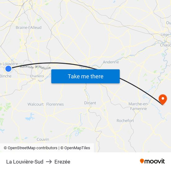 La Louvière-Sud to Erezée map