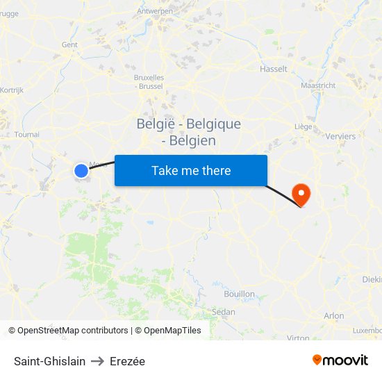 Saint-Ghislain to Erezée map