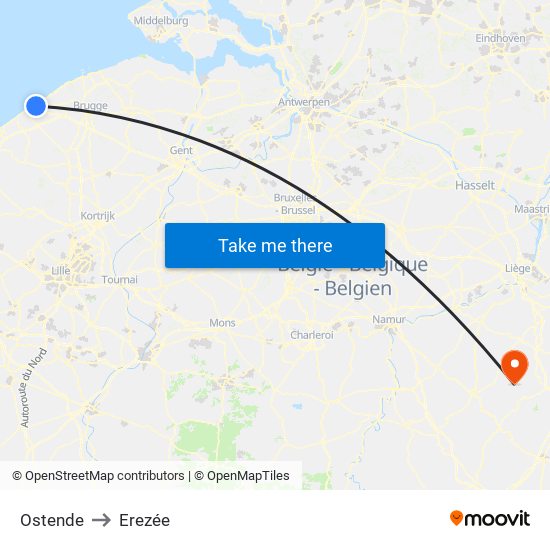 Ostende to Erezée map