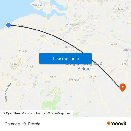 Ostende to Erezée map