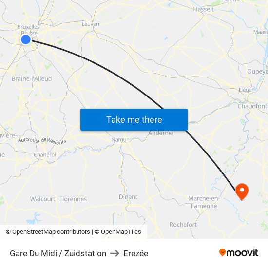 Gare Du Midi / Zuidstation to Erezée map