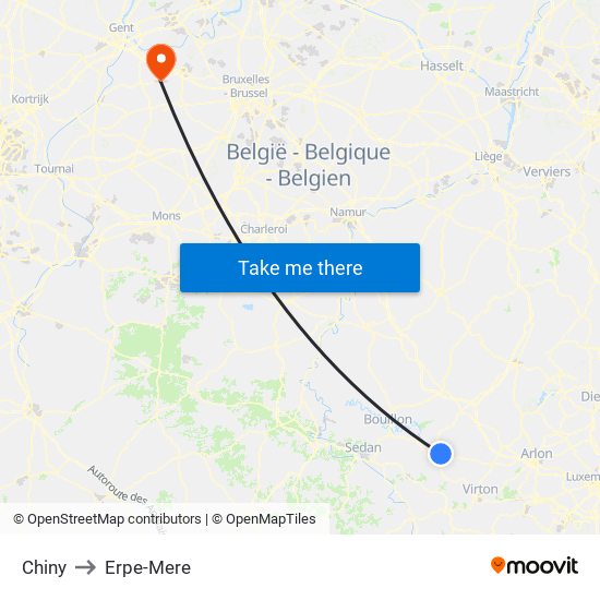 Chiny to Erpe-Mere map