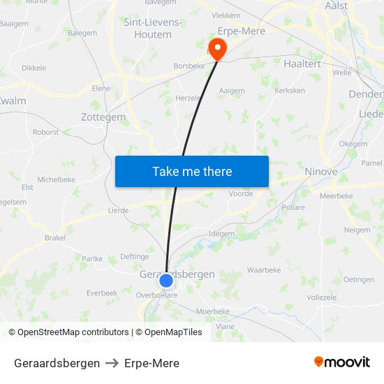 Geraardsbergen to Erpe-Mere map