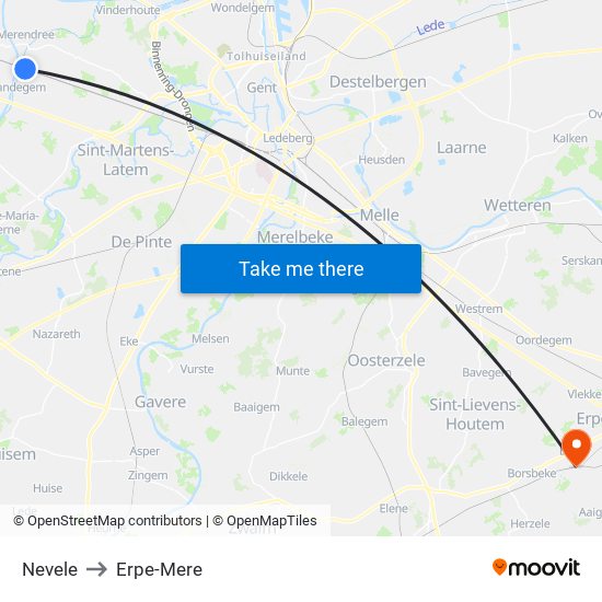 Nevele to Erpe-Mere map