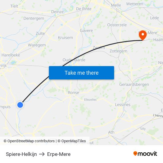 Spiere-Helkijn to Erpe-Mere map