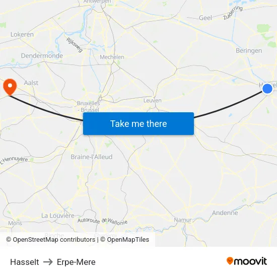 Hasselt to Erpe-Mere map