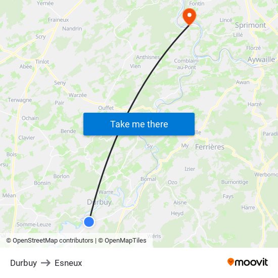 Durbuy to Esneux map