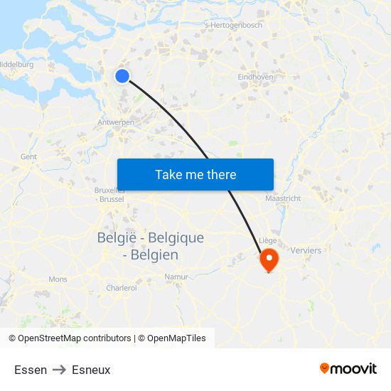 Essen to Esneux map