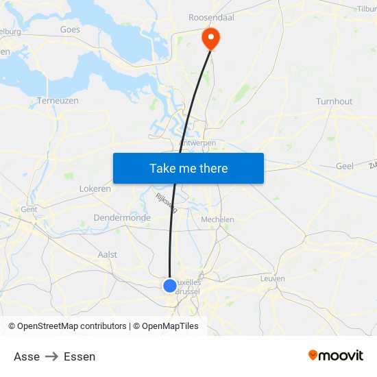 Asse to Essen map