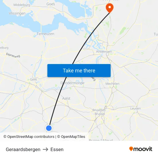 Geraardsbergen to Essen map
