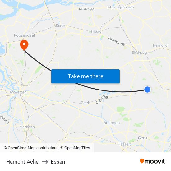 Hamont-Achel to Essen map