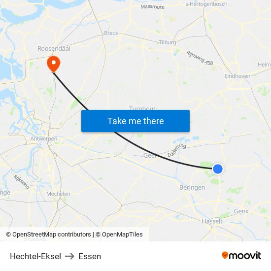 Hechtel-Eksel to Essen map