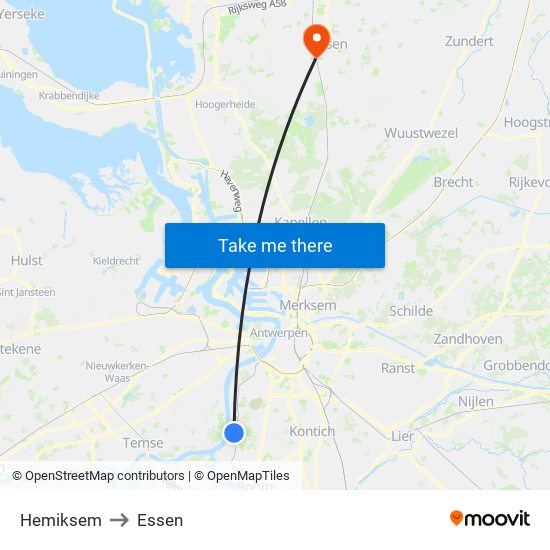 Hemiksem to Essen map