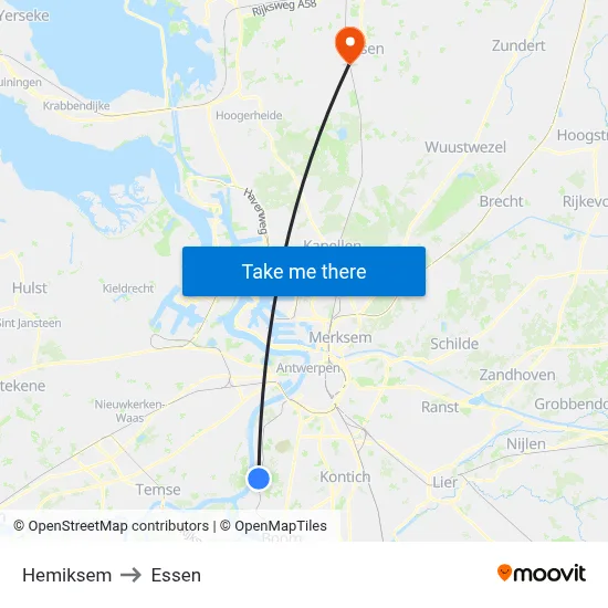 Hemiksem to Essen map