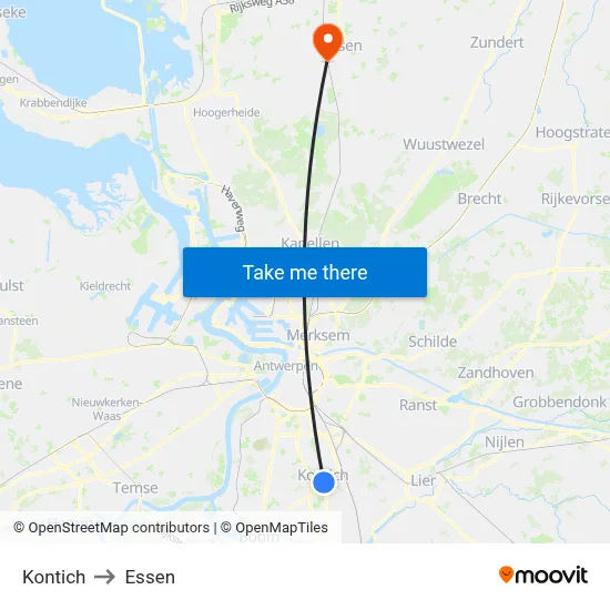 Kontich to Essen map