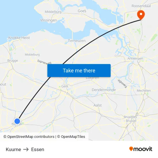 Kuurne to Essen map