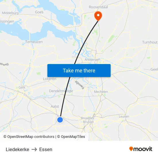 Liedekerke to Essen map