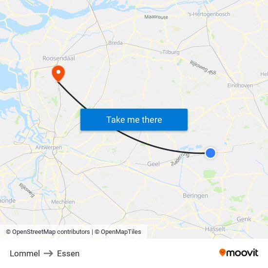 Lommel to Essen map