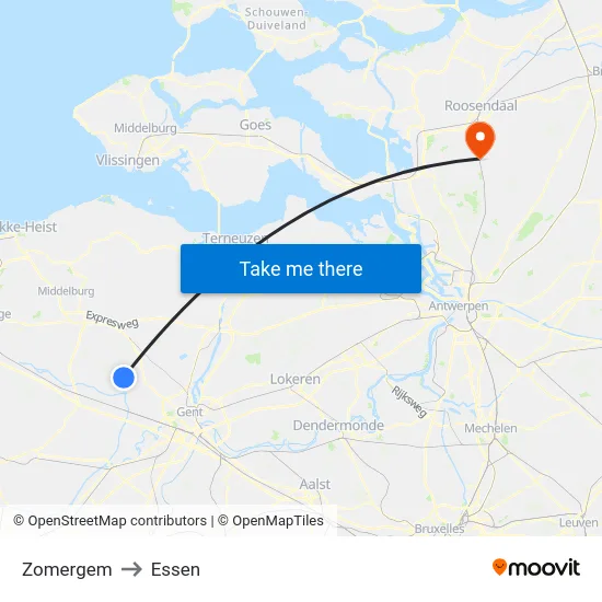 Zomergem to Essen map