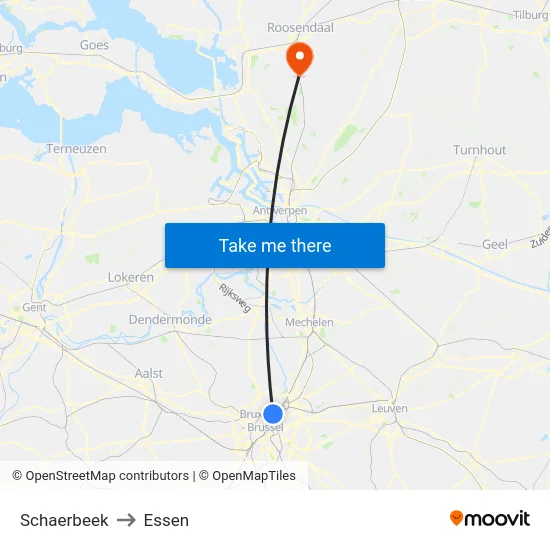 Schaerbeek to Essen map