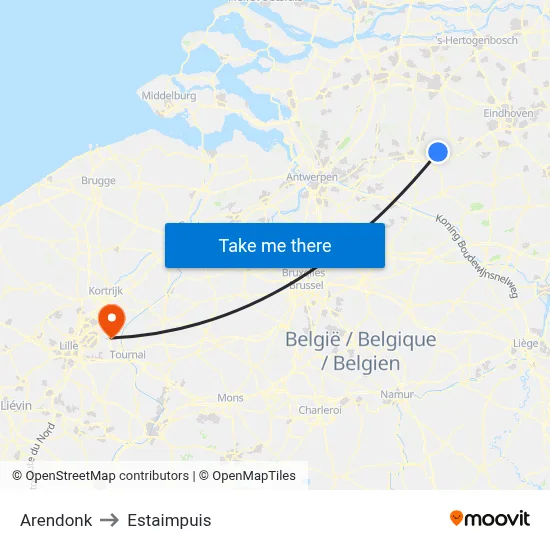 Arendonk to Estaimpuis map
