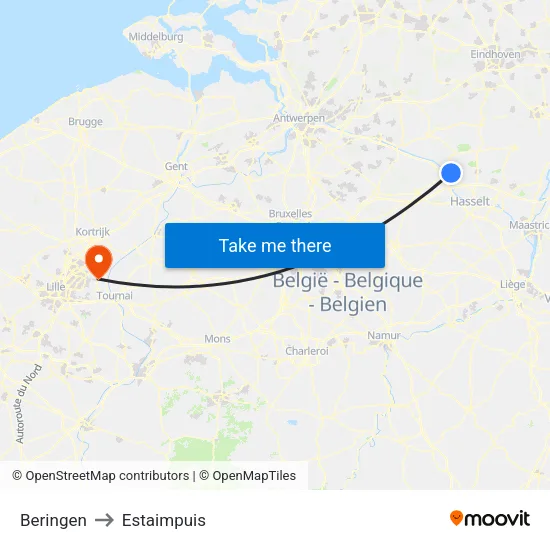Beringen to Estaimpuis map