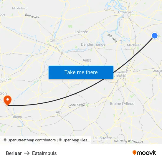 Berlaar to Estaimpuis map