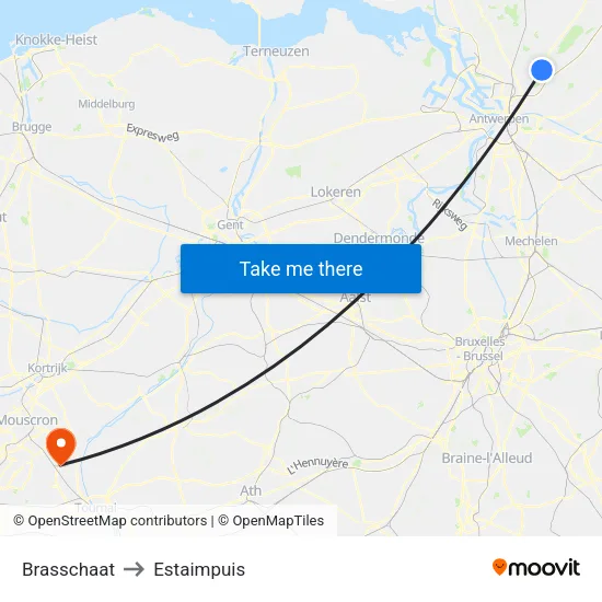 Brasschaat to Estaimpuis map