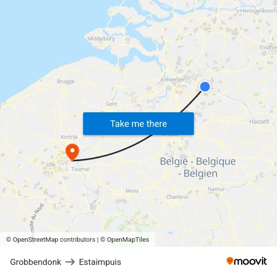 Grobbendonk to Estaimpuis map