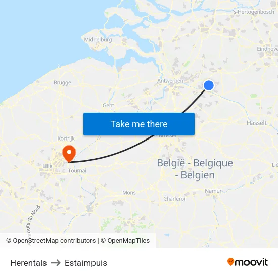 Herentals to Estaimpuis map