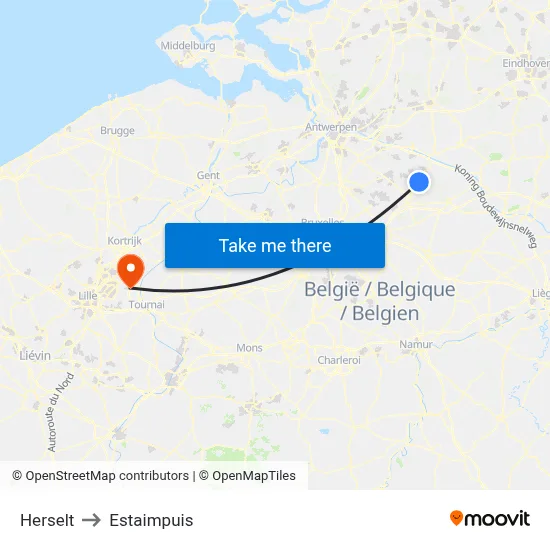 Herselt to Estaimpuis map