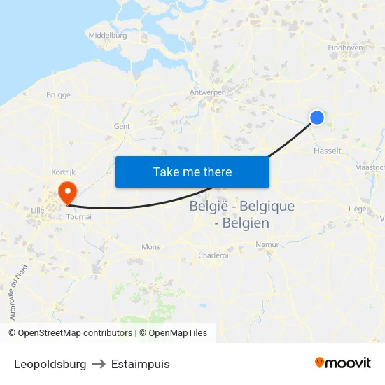 Leopoldsburg to Estaimpuis map