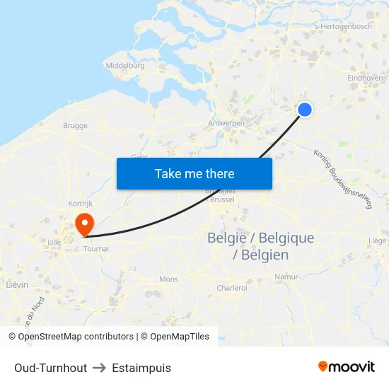 Oud-Turnhout to Estaimpuis map