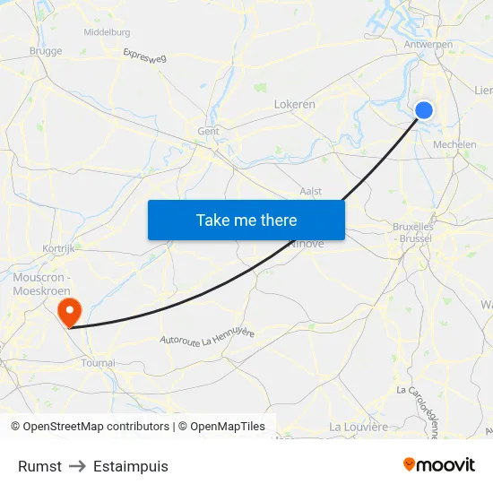 Rumst to Estaimpuis map