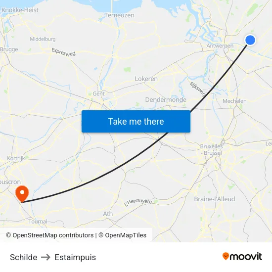 Schilde to Estaimpuis map