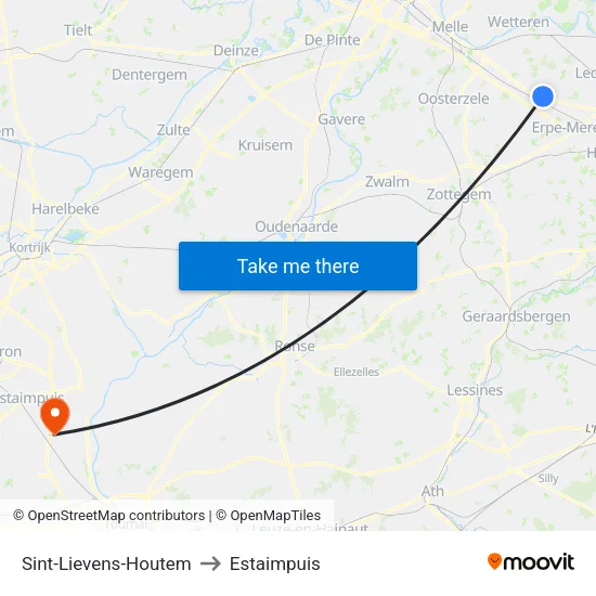 Sint-Lievens-Houtem to Estaimpuis map