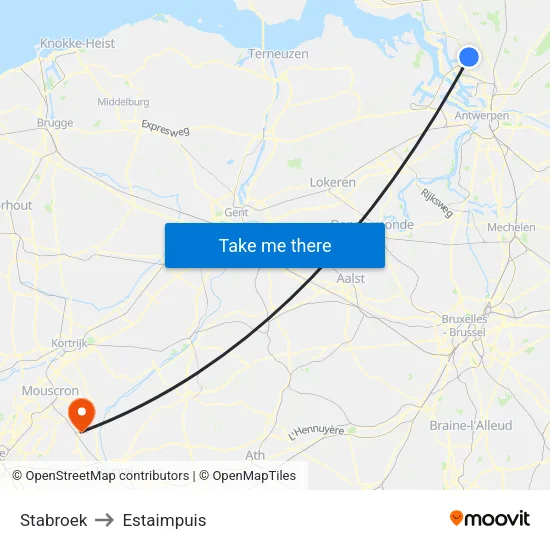 Stabroek to Estaimpuis map