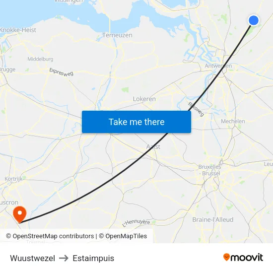 Wuustwezel to Estaimpuis map