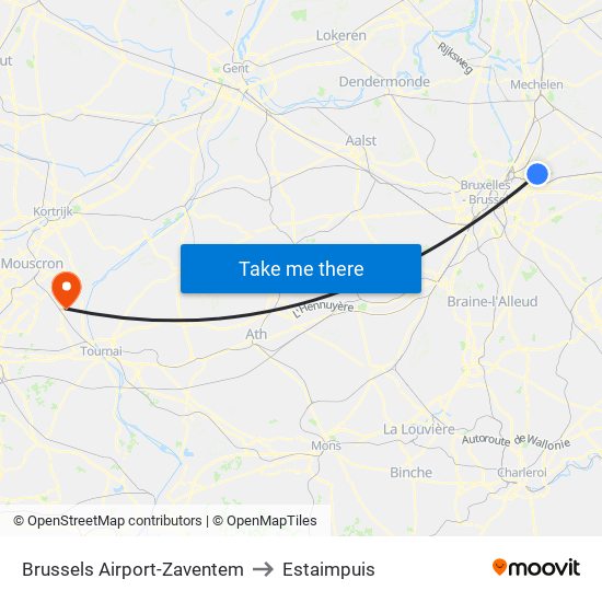 Brussels Airport-Zaventem to Estaimpuis map