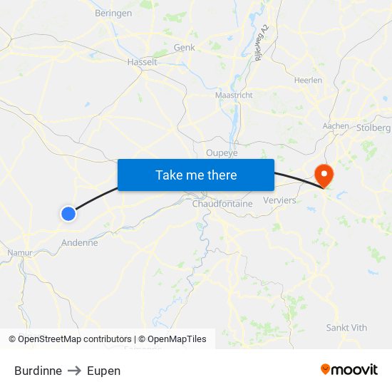 Burdinne to Eupen map