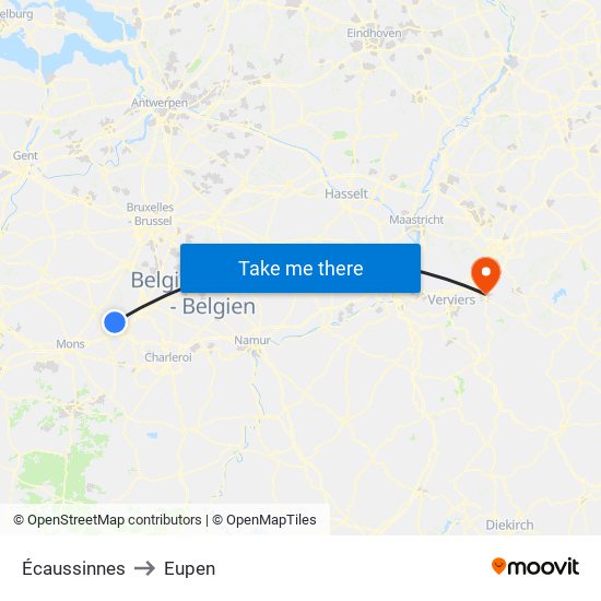 Écaussinnes to Eupen map
