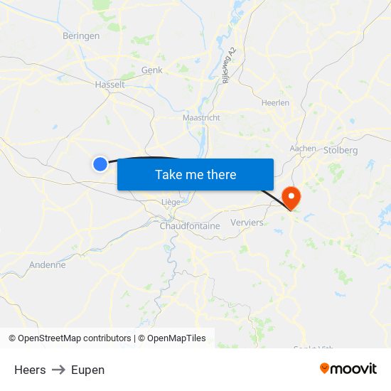 Heers to Eupen map