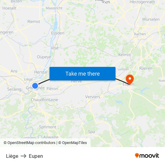 Liège to Eupen map